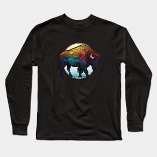 Buffalo Animal Portrait Stained Glass Wildlife Outdoors Adventure Long Sleeve T-Shirt